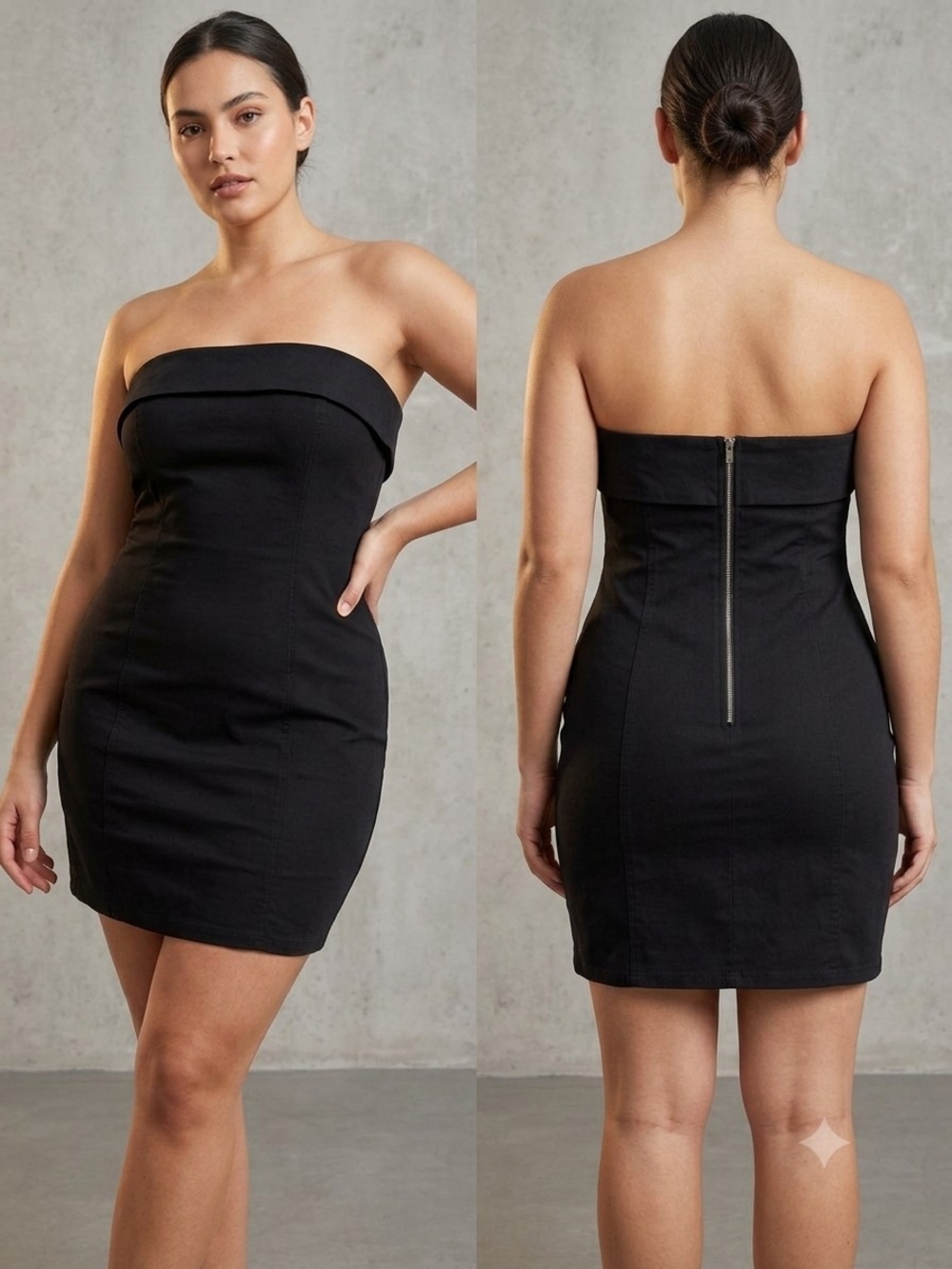Divided Black Strapless Fold-Over Bodycon Dress